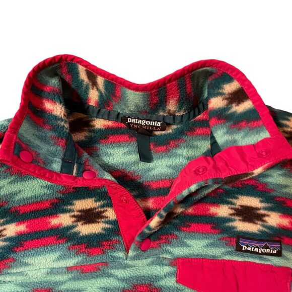 Women’s XS Patagonia Synchilla Fleece Pullover Aztec Wild Desert Teal Pink Rare - Picture 5 of 13